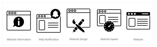 a set of 5 seo icons as website information web notification website design
