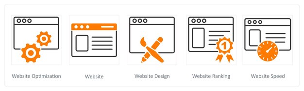 a set of 5 seo icons as website optimization website website design