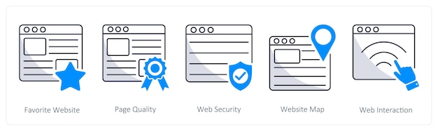 A set of 5 web design icons as favorite website page quality web security