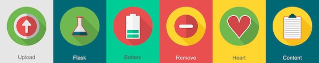 a set of 6 user interface icons as upload flask battery