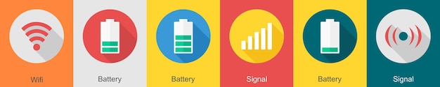a set of 6 user interface icons as wifi battery signal