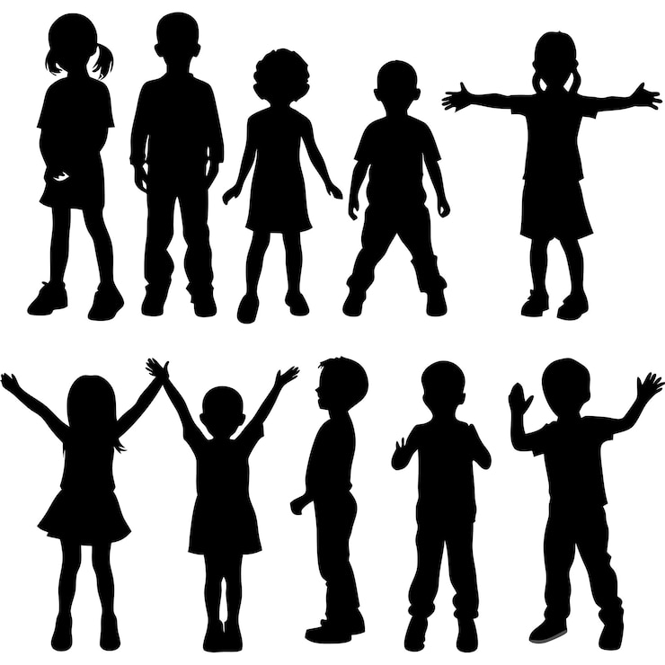 Vektor a set of children are play on the field vector art illustratiron child play mode silhouette