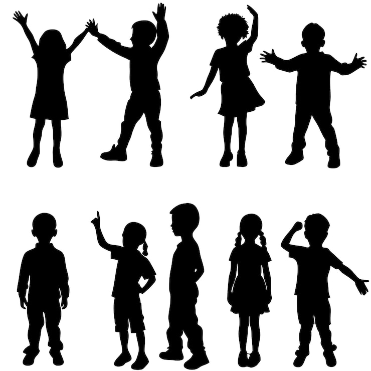 Vektor a set of children are play on the field vector art illustratiron child play mode silhouette