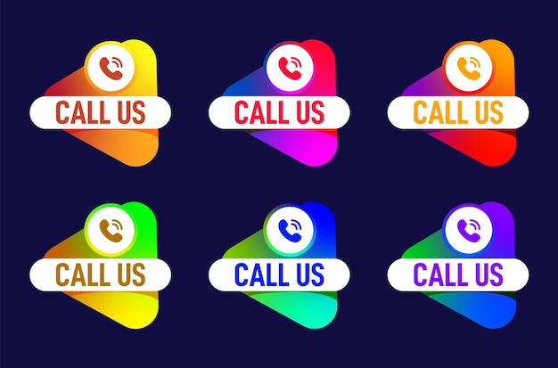 a set of colorful buttons with the word call us on them.