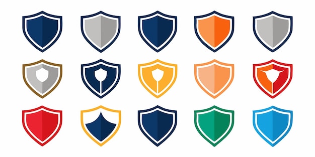 a set of different colored shields with different colors and shapes