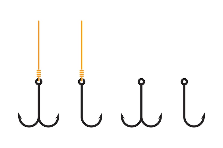Vektor a set of fish hooks of different shapes on a white background