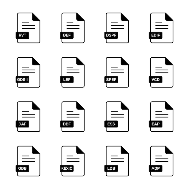 A set of flat colored icons depicting different file formats