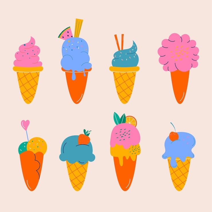 Vektor a set of handdrawn ice cream hand drawn flat design
