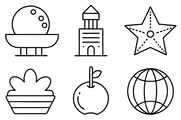 a set of images of different objects including a lighthouse and a star