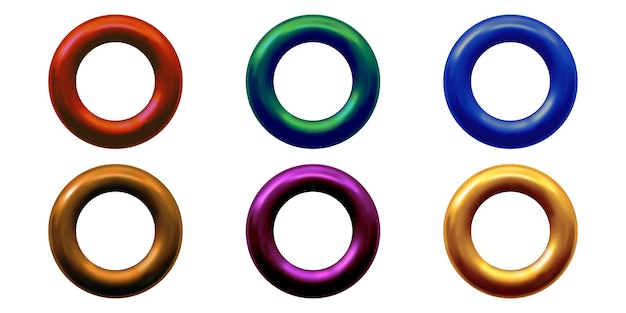 A set of multicolored metal or plastic rings or rivets for curtains clothing paper stickers