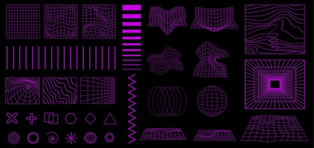A set of purple lines and shapes with the words'3d'on the bottom.
