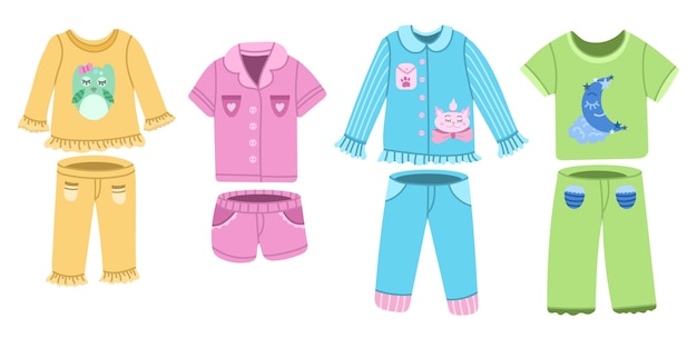 A set of sleeping sets and clothes Colored childrens or teenage colored clothing