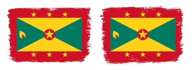 a set of two vector brush flags of grenada with abstract shape brush stroke effect