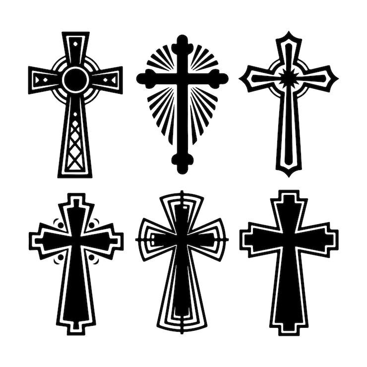 Vektor a set of vector silhouette images of unique christian crosses