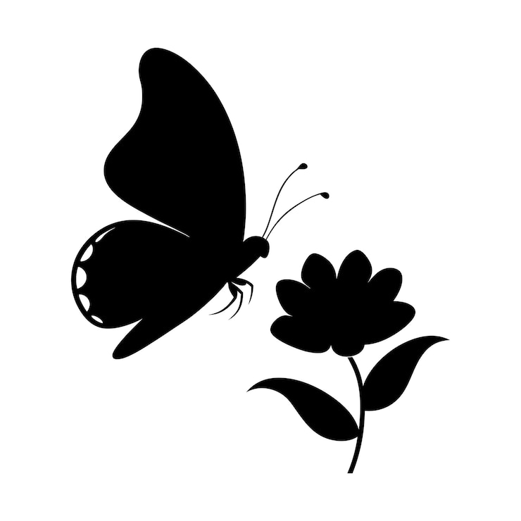 Vektor a silhouette of a butterfly gently landing on a flower highlighting its delicate nature