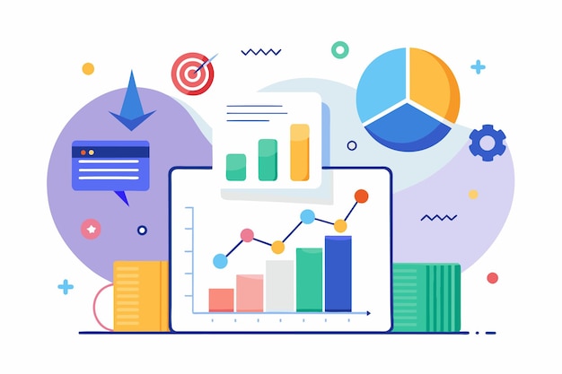 A tablet displaying a bar graph symbolizing business growth through data analysis Business growth reporting data analysis Simple and minimalist flat Vector Illustration