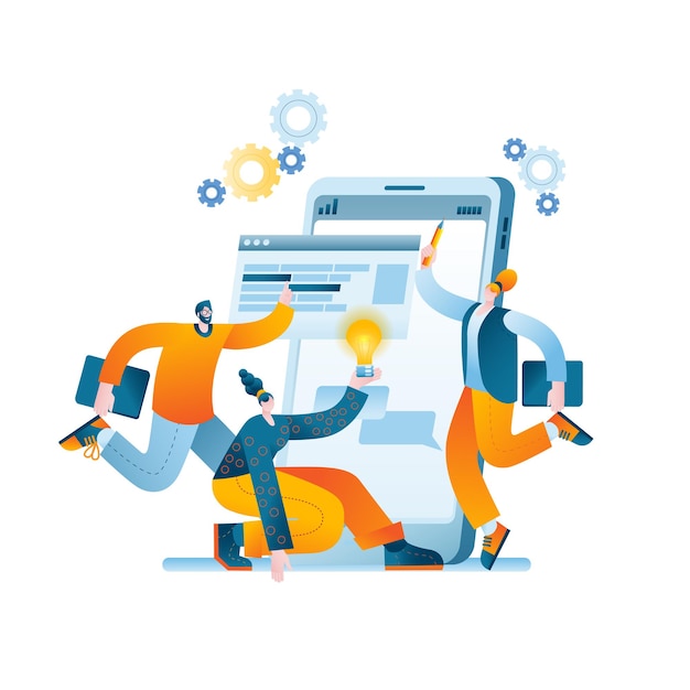 a team of developers creates a mobile app