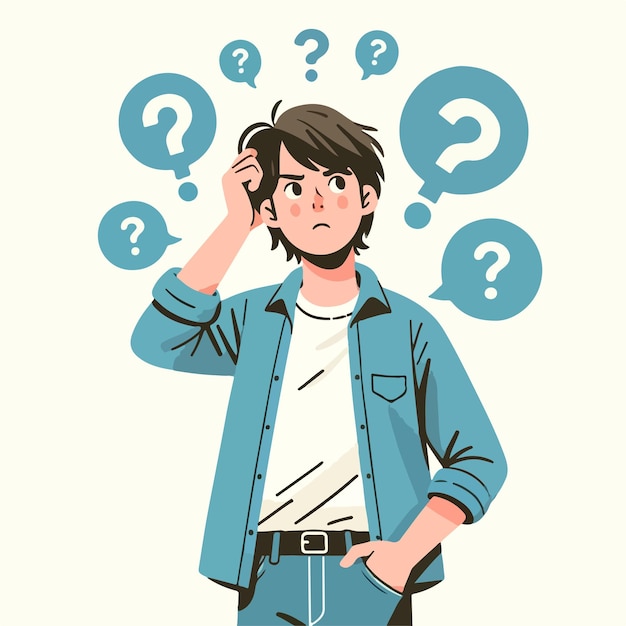 a teenager in blue was confused designed using a minimalist vector style and flat design