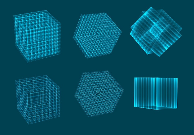 A threedimensional cube of luminous lines abstract