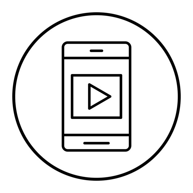 a white circle with a picture of a phone and a picture of a screen with a video on it