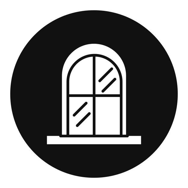 a window with a white frame and a black circle with a white frame