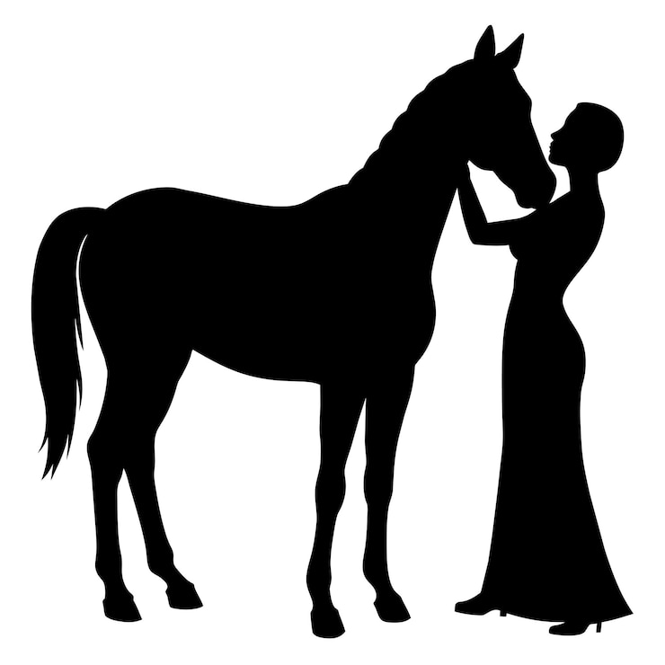 Vektor a woman and a horse are standing in front of a white background