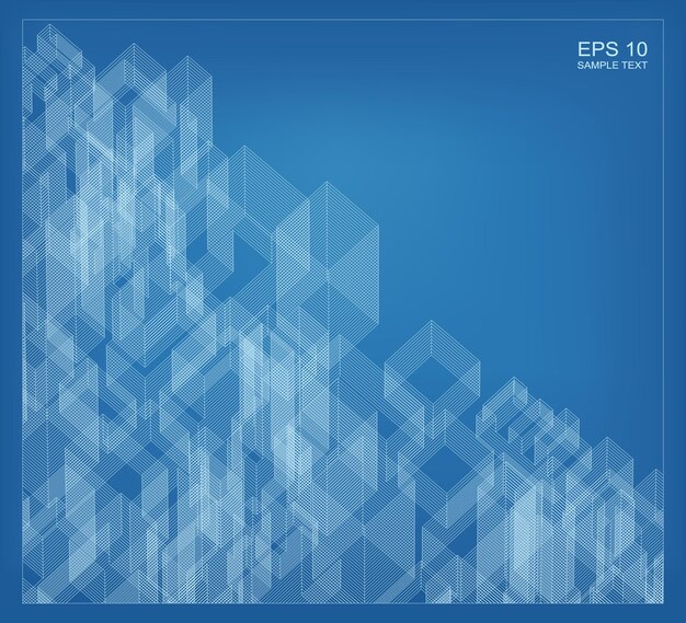 abstract 3d perspective render of building wireframe. architectural construction graphic idea. vector illustration.