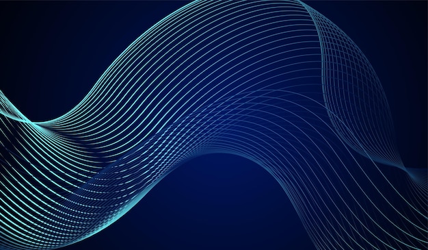 Abstract AI blue light lines on dark background with a dark blue digital background with glowing