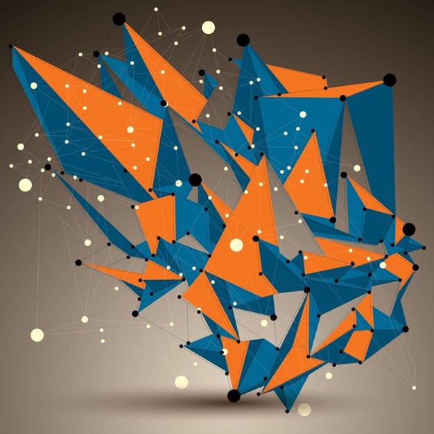 Abstract asymmetric vector colorful structure with black and white wire mesh, complicated geometric shape. Lace bright figure.