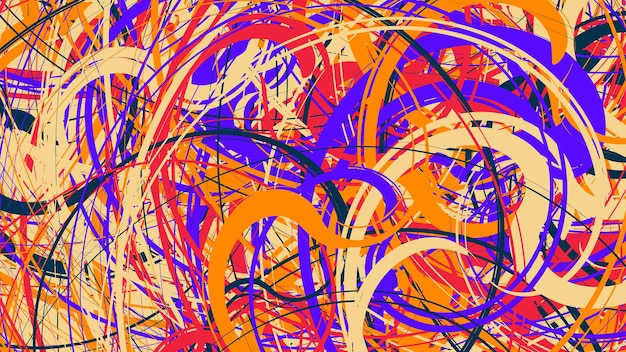 Abstract background colorful circles thin lines like a paint painting