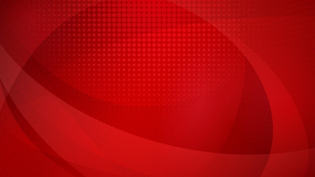 Abstract background of curved surfaces and halftone dots in red colors
