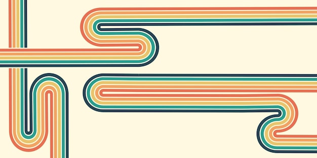 abstract background of rainbow groovy wavy line design in 1970s hippie retro style