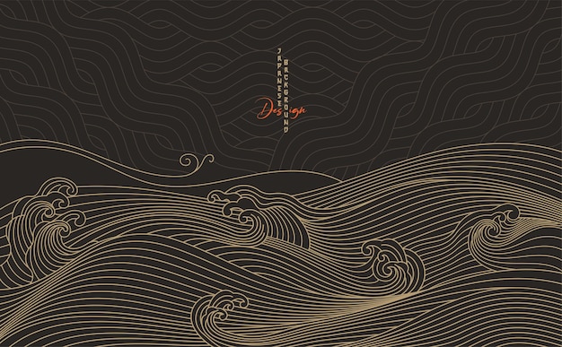 abstract background with gold and black waves and lines in traditional oriental japanese style