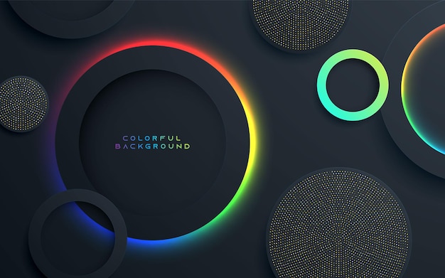 abstract black circle dimension background with colorful neon light