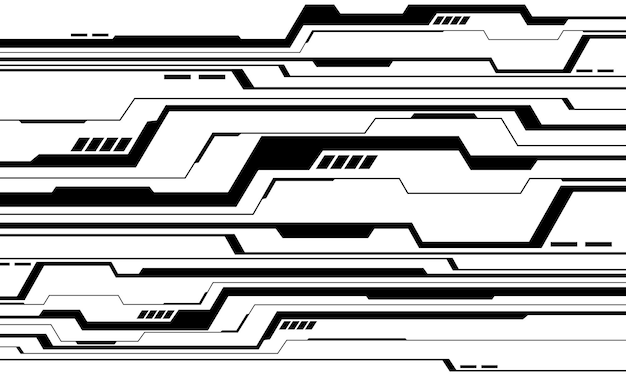 Abstract black circuit board technology connected lines electronics elements computer motherboard chip processor semiconductor digital on white background vector
