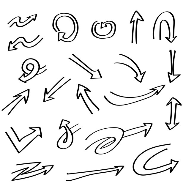 abstract black collection set of different hand drawn arrows elements vector design sketch style