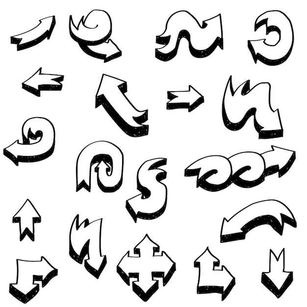 abstract black collection set of different hand drawn arrows elements vector design sketch style