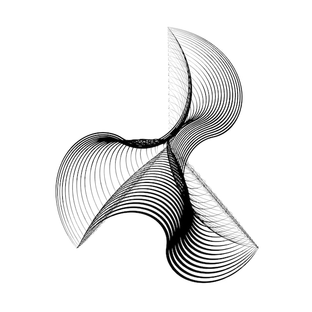 Abstract black shape on white background Optical illusion of distorted surface Twisted stripes Stylized 3d surface Vector illustration Great for wall art poster advertisement banner design