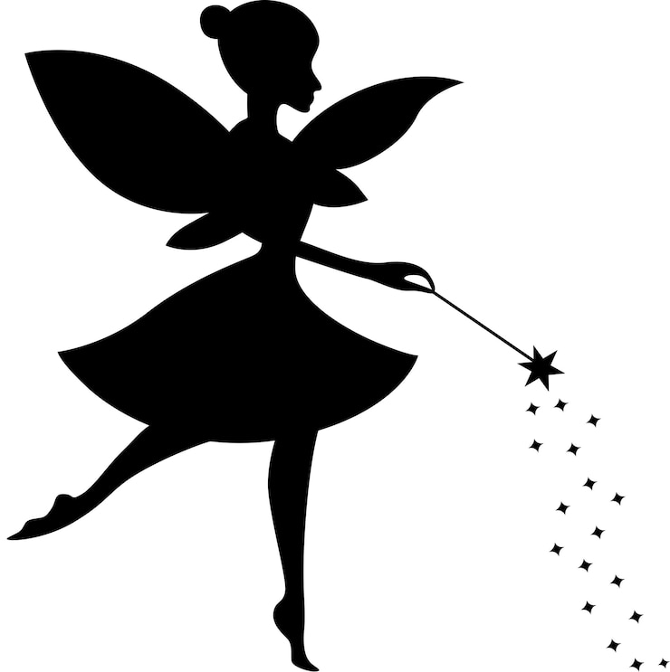 Vektor abstract black silhouette fairy with wings and a magic wand