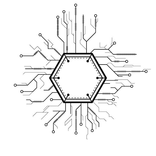 Abstract Black Simple Line Cpu, Computer, Technology Doodle Outline Element Vector Design Style