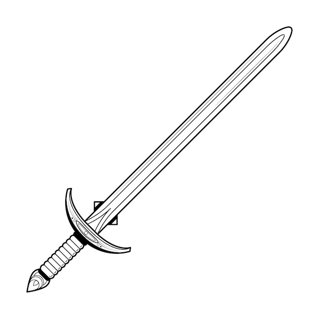 Abstract Black Simple Line Metal Sword Blade Weapon Doodle Outline Element Vector Design Style