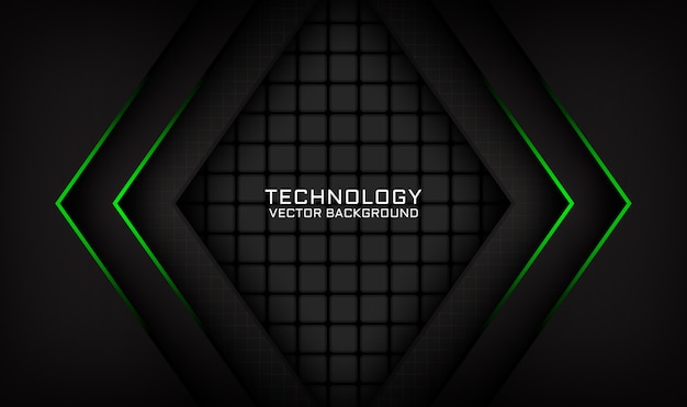 Abstract black technology background overlap layer with green light effect