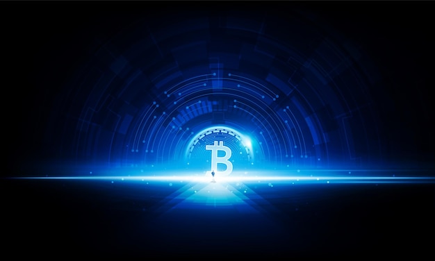 abstract businessman door open light of bitcoin technology background