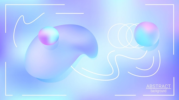 Abstract chrome liquid hologram background with round shapes fluid splash holo bubble trendy vector illustration Y2k light poster horizontal wallpaper texture 80s 90s cover EPS