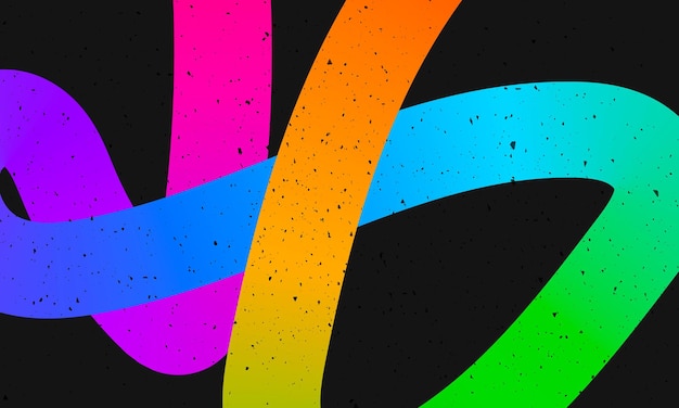 Abstract colorful curved lines on black background with grain texture Neon gradient design Vector