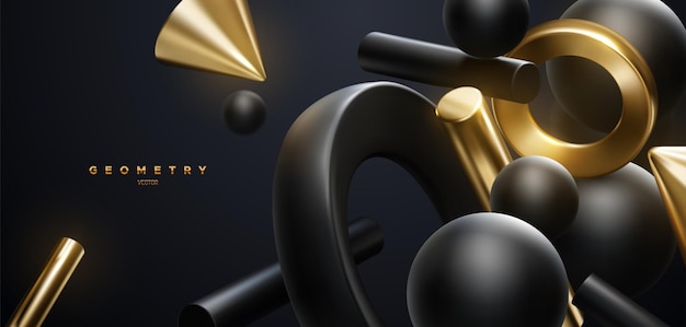 abstract elegant background with black and golden  flowing geometric shapes