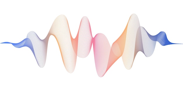 abstract flowing wavy lines with red and blue gradient color. digital frequency track and voice equalizer. modern vector background