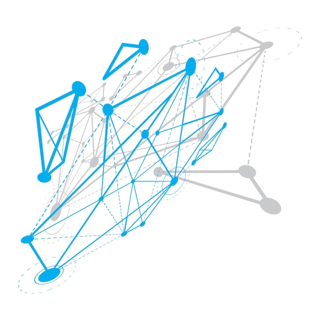 abstract geometric 3d wireframe object, digital technology vector illustration.