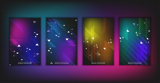 abstract geometric composition forms modern background with decorative triangles and patterns backdrop vector illustration set