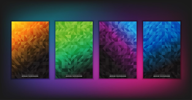abstract geometric composition forms modern background with decorative triangles and patterns backdrop vector illustration set